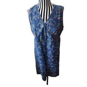 Vintage 90s Demin Jean L Floral Sleeveless Dress Blue